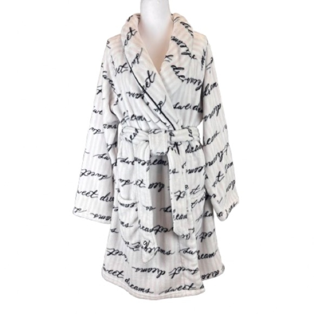 Victoria’s Secret Plush Fleece Robe Pink Stripe Sweet Dreams M/L Cozy